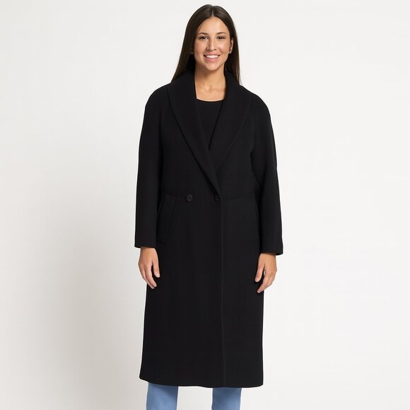 Vintage Jones New York Black Wool Long Double Breasted Coat – Elegant & Warm - Picture 1 of 7
